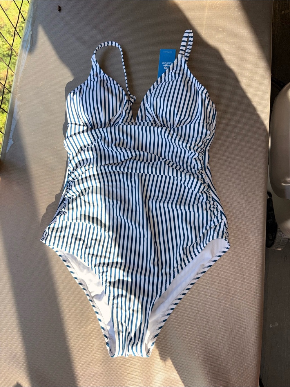 Striped One-Piece Swimsuit - Navy and White